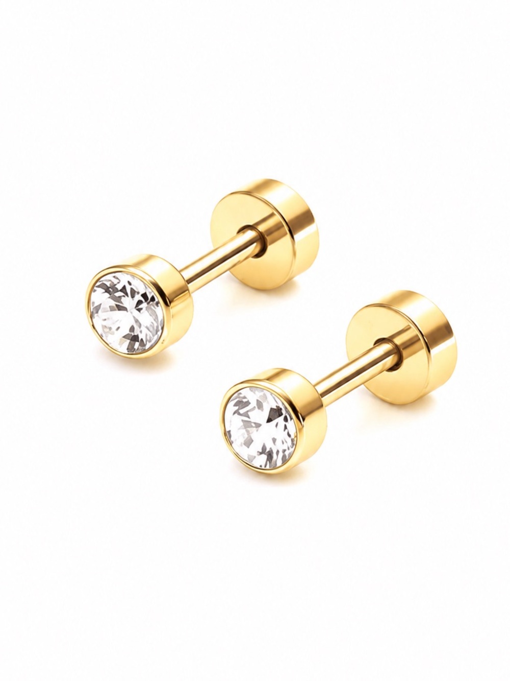 Gold CZ Flat Back Stud Earrings Stainless Steel Cartilage Tragus 4mm